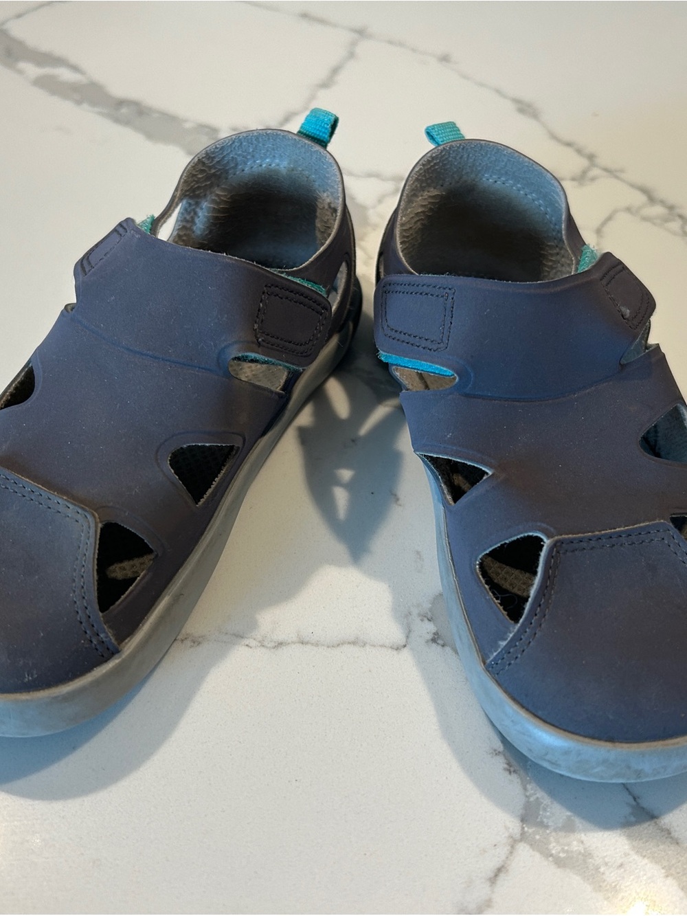 Kids Closed-Toe Navy Blue Sandals with Teal Accents